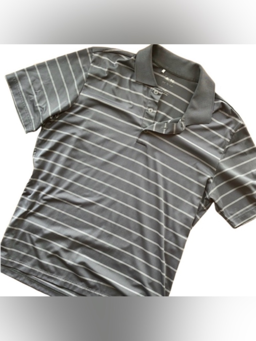 Adidas Puremotion Men’s Med Golf Shirt Gray and White Stripe